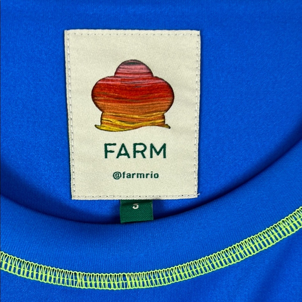 New FARM Rio Blue Graphic Short Sleeve Tee Tropical Vibrant Color Relaxed Small - Picture 7 of 11